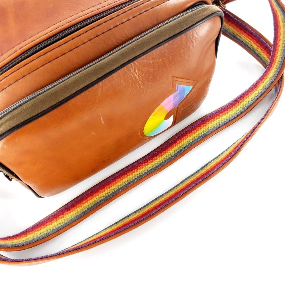 Vintage Kodak Instant Camera Tote Carrying Case Bag w/ Rainbow Strap Print Pouch
